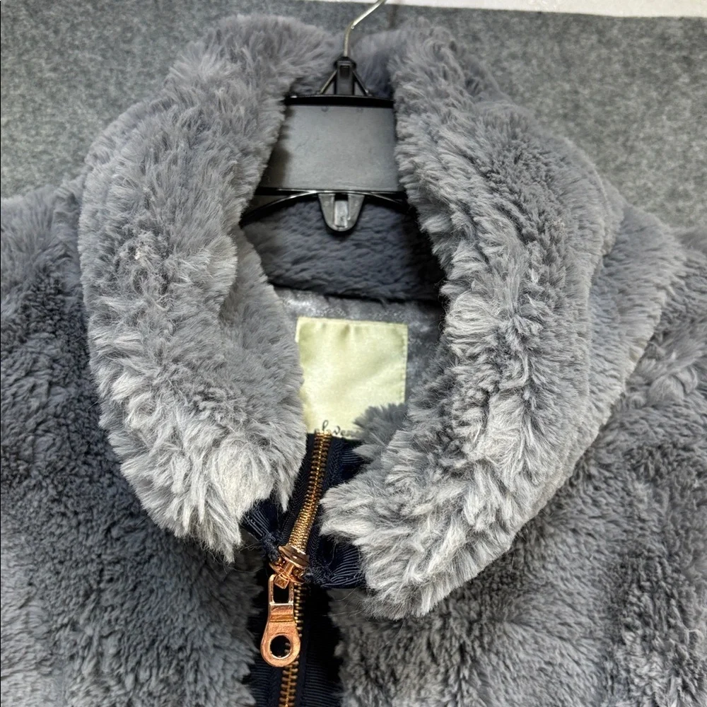 Anthropology Elevenses Charcoal plum  Teddy Jacket faux fir lined jacket L - Picture 3 of 9